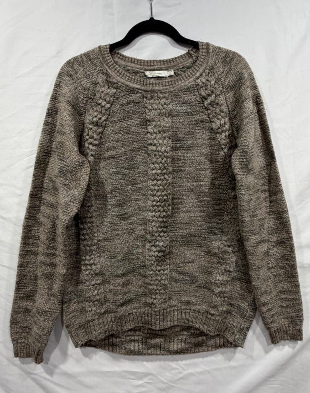 Prana Kerrolyn Sweater Knit Chevron Cable Beige Crew Neck Womens Size Large